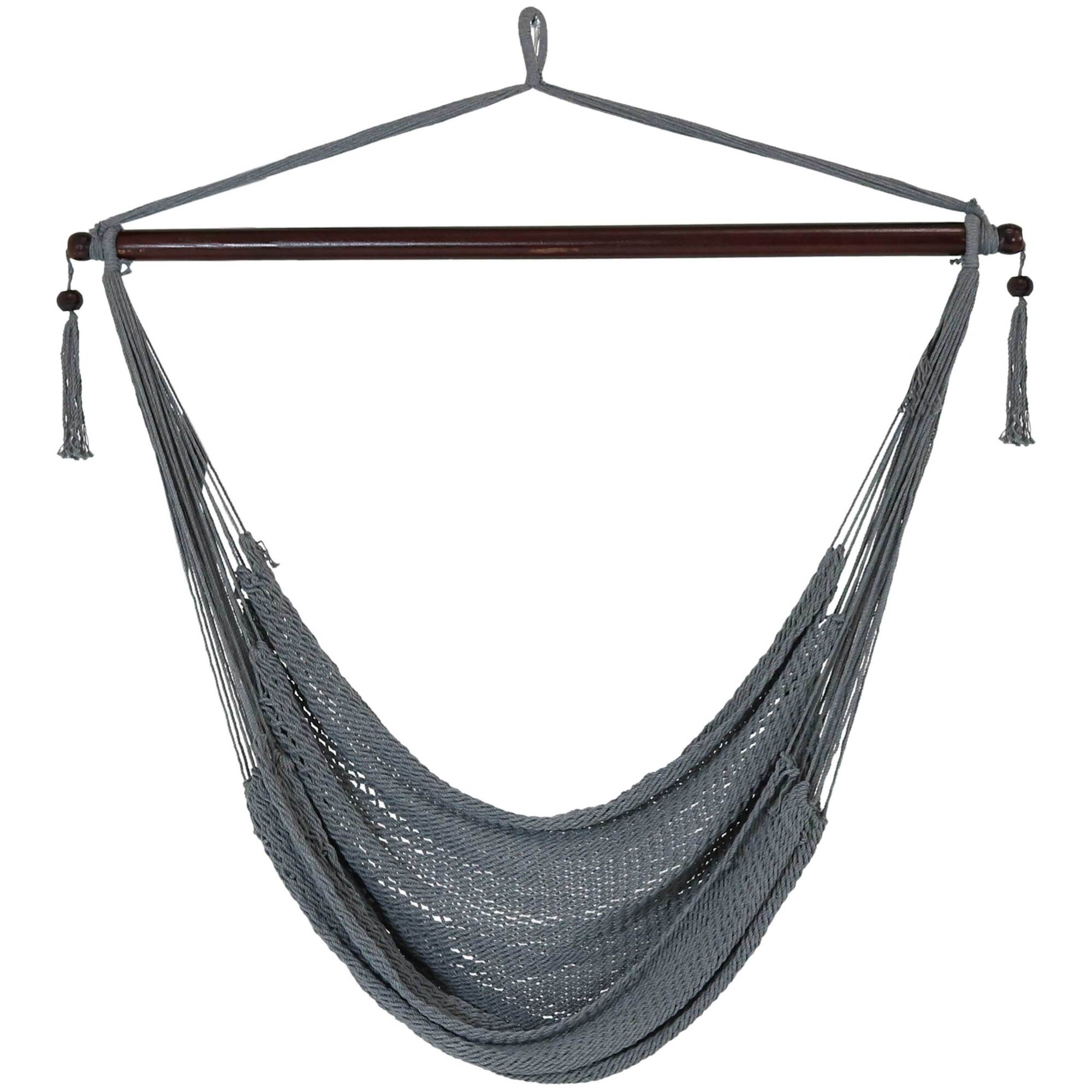 Sunnydaze Decor, Hanging Caribbean XL Hammock Chair - Gray, Color Gray, Capacity 300 lb, Material Polyester, Model# WIM-339